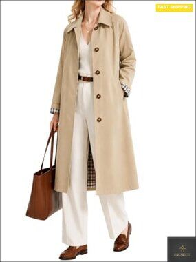 Waterproof Trench Coat Lightweight Packable Long Rain Coat Single Breasted